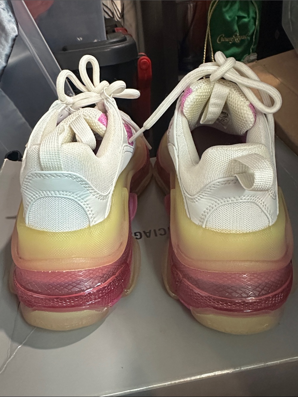 Balenciaga White and Pink Triple S Chunky Sneakers - Picture 13 of 16
